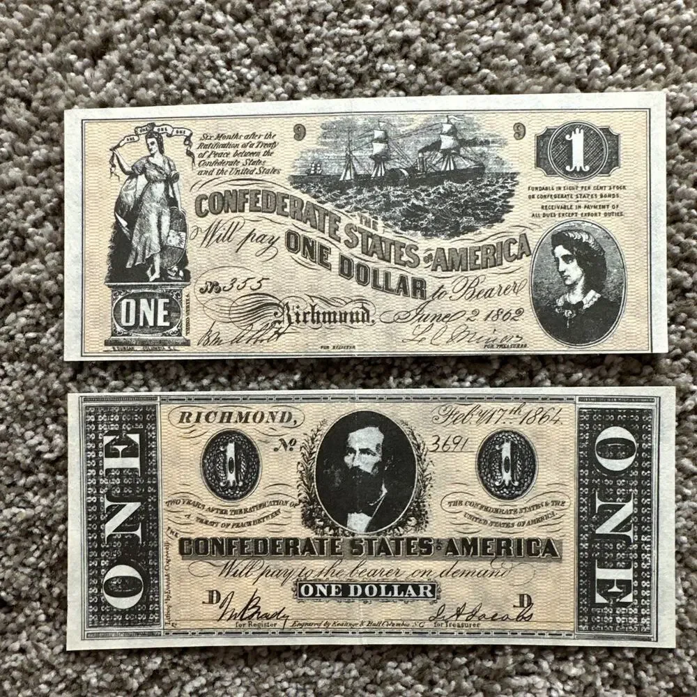LOT Of 2 1962 TOPPS CIVIL WAR NEWS MONEY $1 DOLLAR BILL SERIAL #3691 & 355